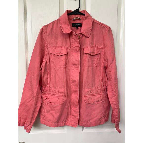 Talbots Medium Pink Utility Zip Jacket Casual Drawstring cotton linen lyocell - Picture 6 of 11